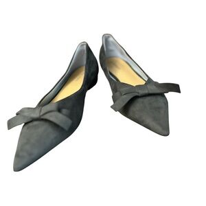 C. Paravano Gray Suede Pointed Toe Flats with Bow Size 9